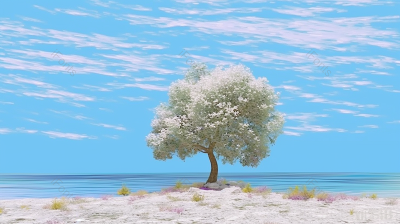 唯美繁花满树海边文艺插画风景背景手绘,插画/手绘图,插画/手绘图库,插画/手绘图下载,插画/手绘